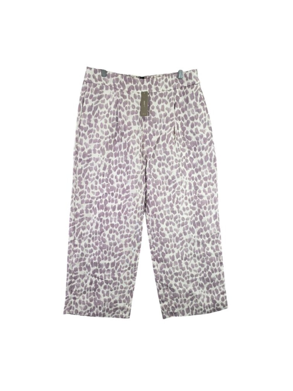 Womens J.Crew Lavender & White Animal Print Wide-Leg Linen Blend Cropped Pant 8